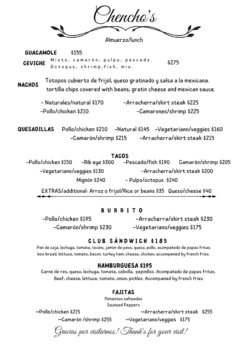 Chencho's restaurant Menu - Image 2